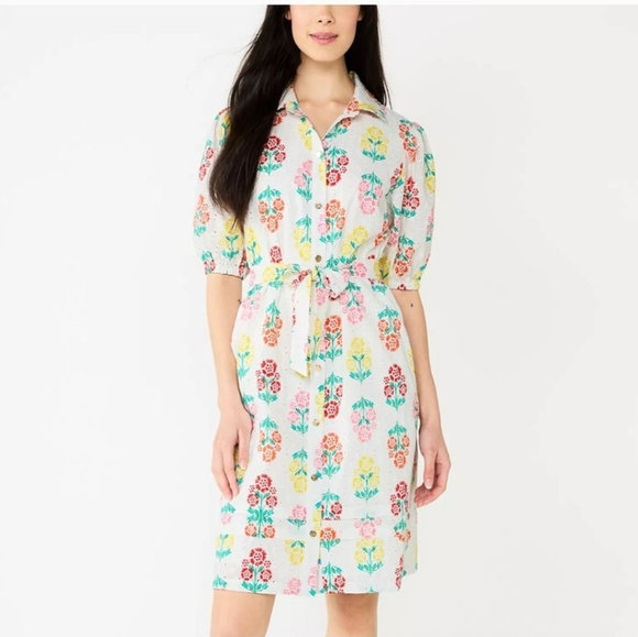 Draper James White Eyelet Floral Knee Length Button Up Dress M - Picture 1 of 14